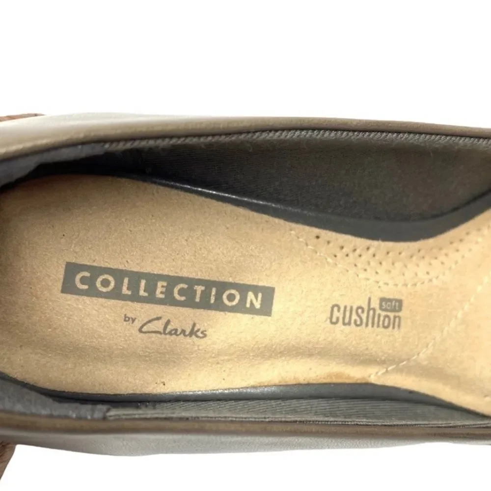 Clarks Grey Leather Combo Low Heel Pumps, Size 6 Linvale Ultimate Comfort New